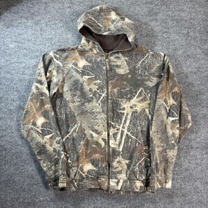 Old Mill Hoodie Mens Medium Brown Camo Full Zip Fleece Hunting Pockets Outdoor